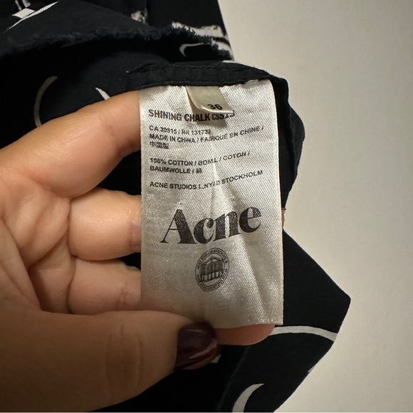 Acne Studios Shining Chalk Print Long Sleeved Blouse Size 36 - Picture 6 of 8